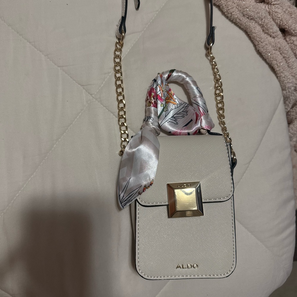 Aldo Beige Crossbody Bag with Gold Chain